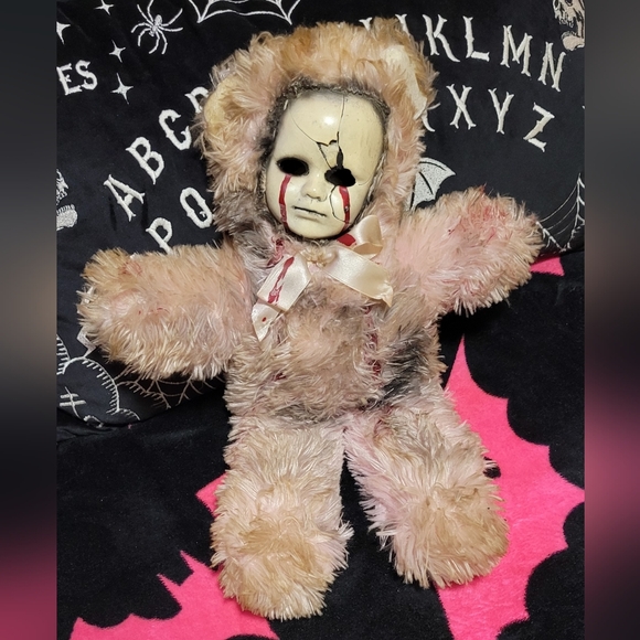 Other - Vintage Creepy Doll Pink Teddy Bear ~ Ooak Bastet Handmade